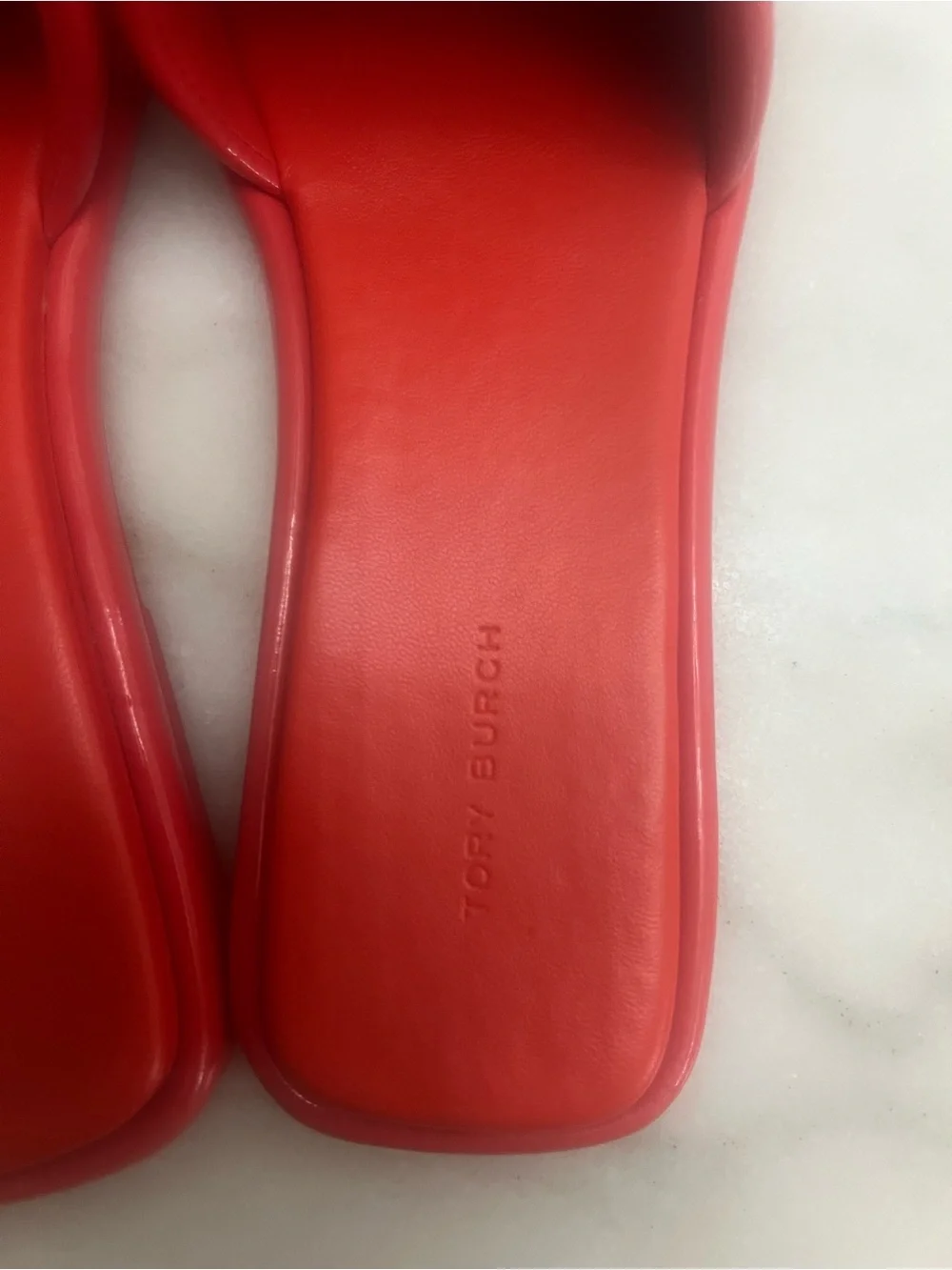 Tory Burch Coral-Red Logo Slide Sandals